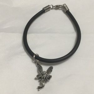 Pewter Fairy Charm on Black Rubber Bracelet